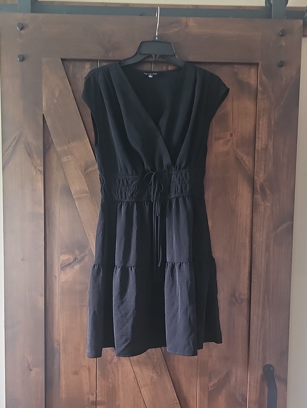 Black Tiered V-Neck Women’s Dress with Drawstring Waist